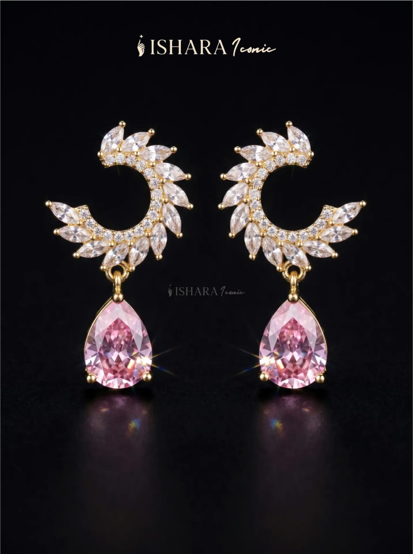 Crescent & Teardrop Crystal Drop Earrings - 18k Gold Plated (copy)