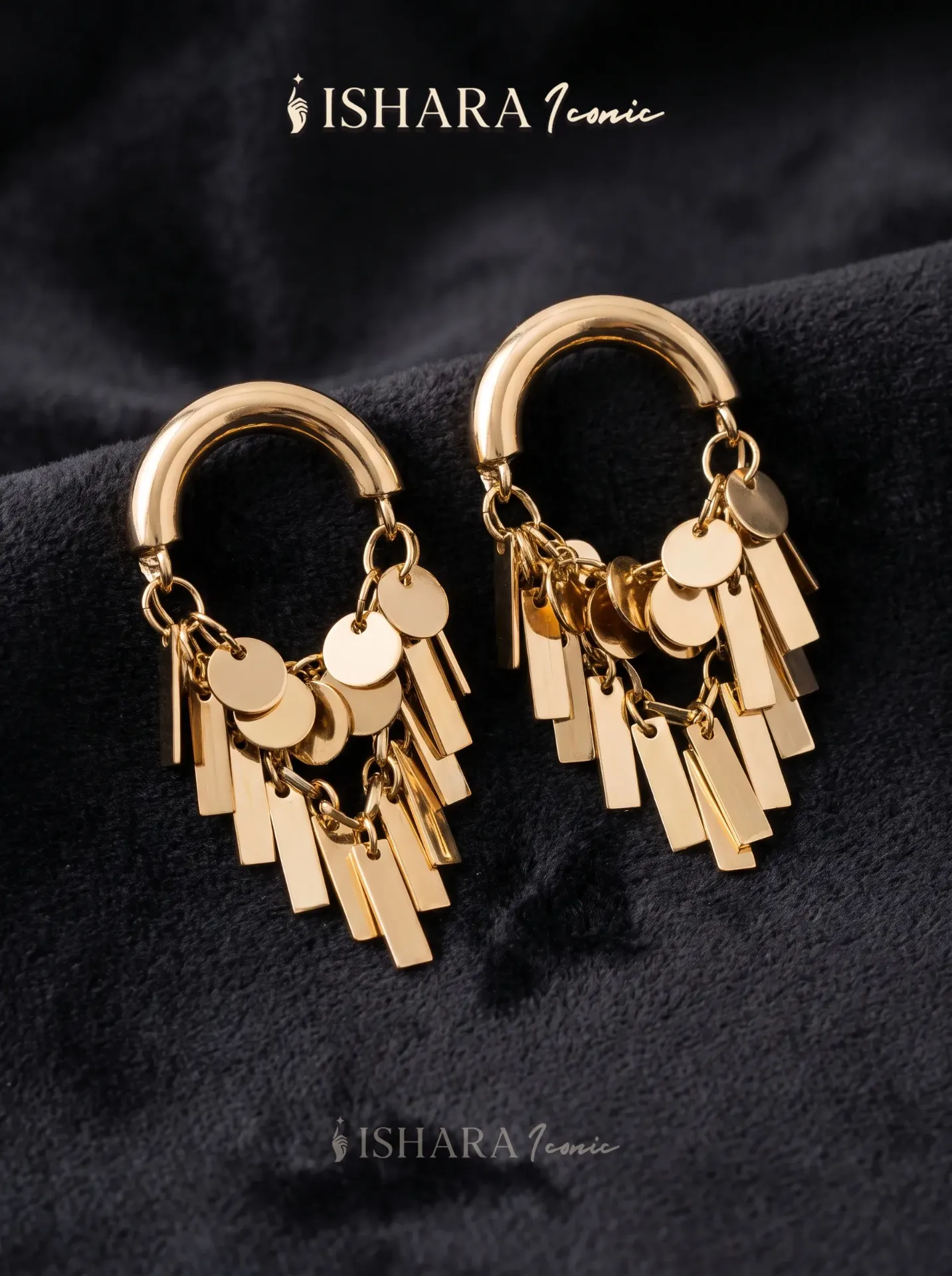 Geometric Coin & Bar Fringe Earrings