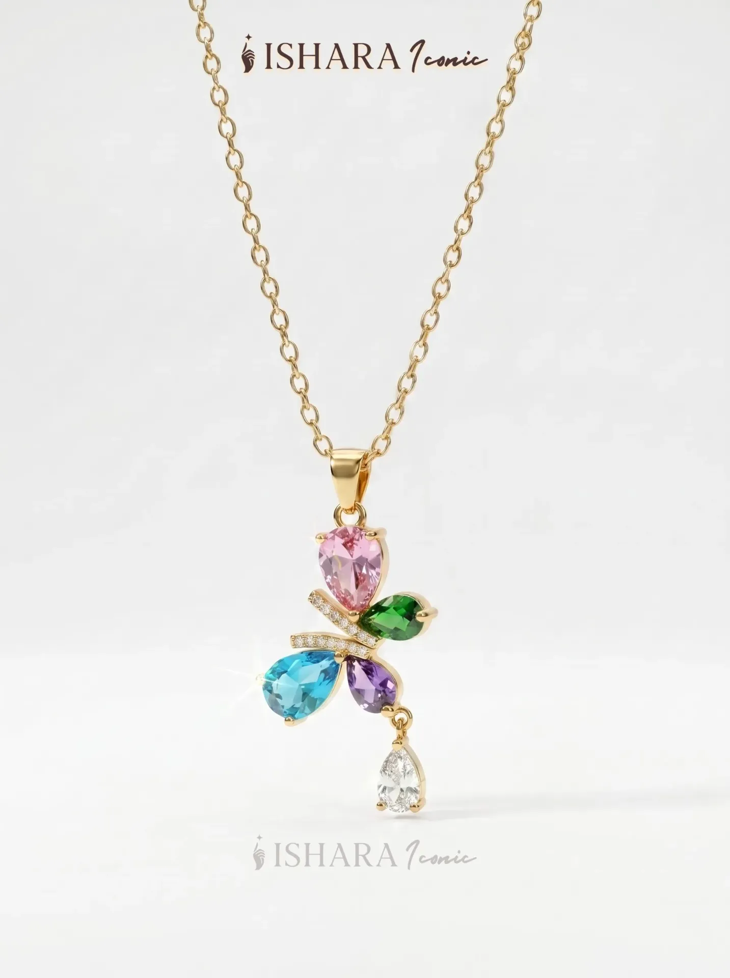 Multi-Color Crystal Butterfly Necklace