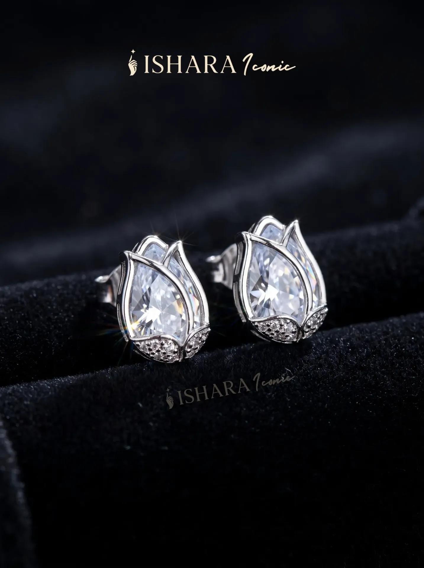 Pear-Cut Crystal Tulip Stud Earrings