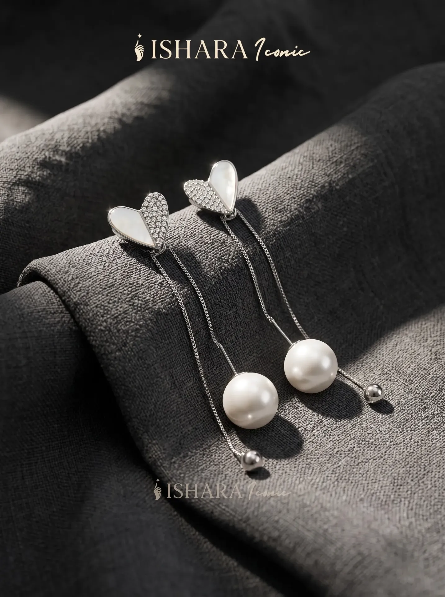 Whispering Hearts: Pearl & Crystal Dual-Drop Earrings