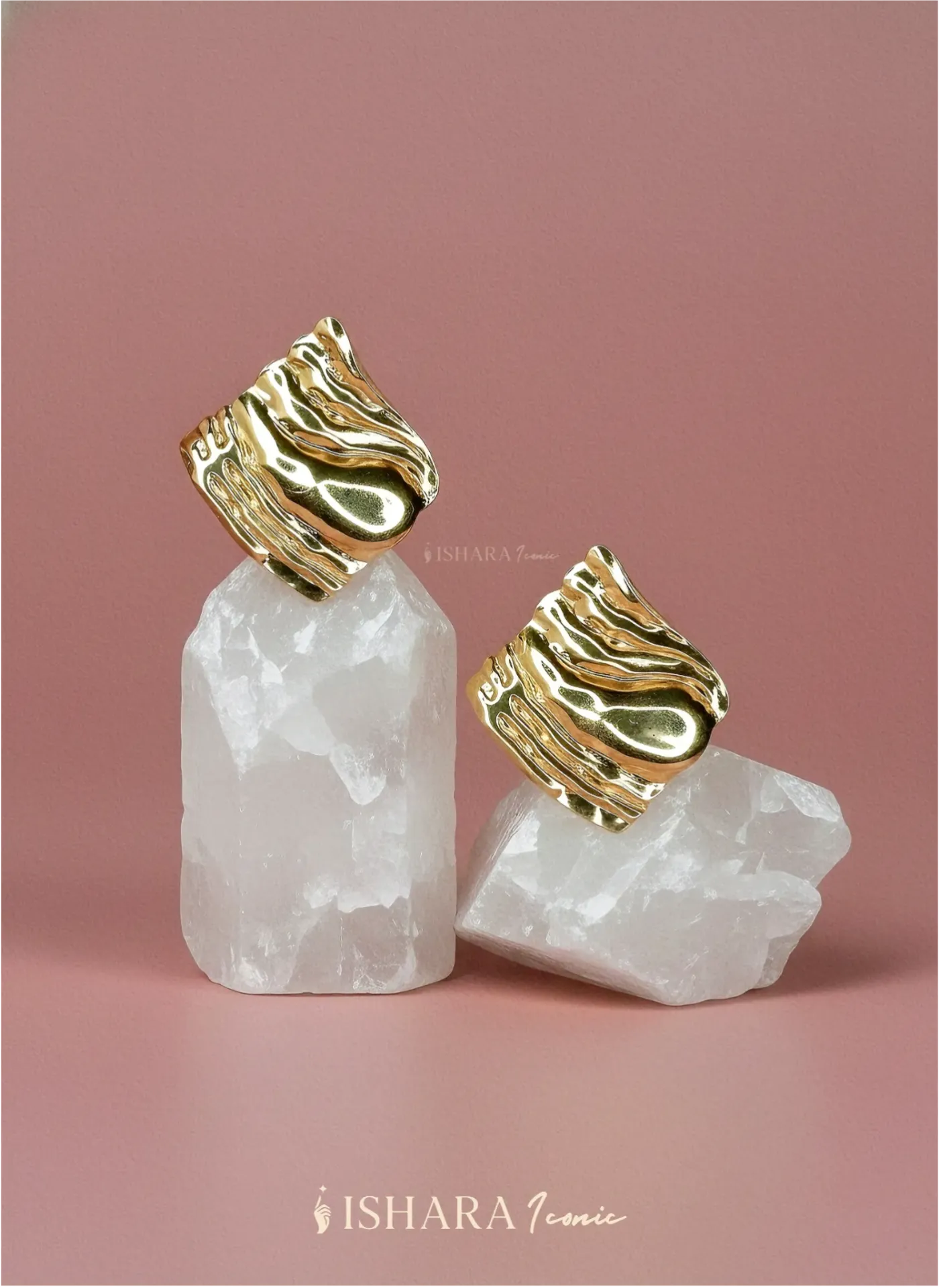 Wavy Texture Stud Gold Earrings