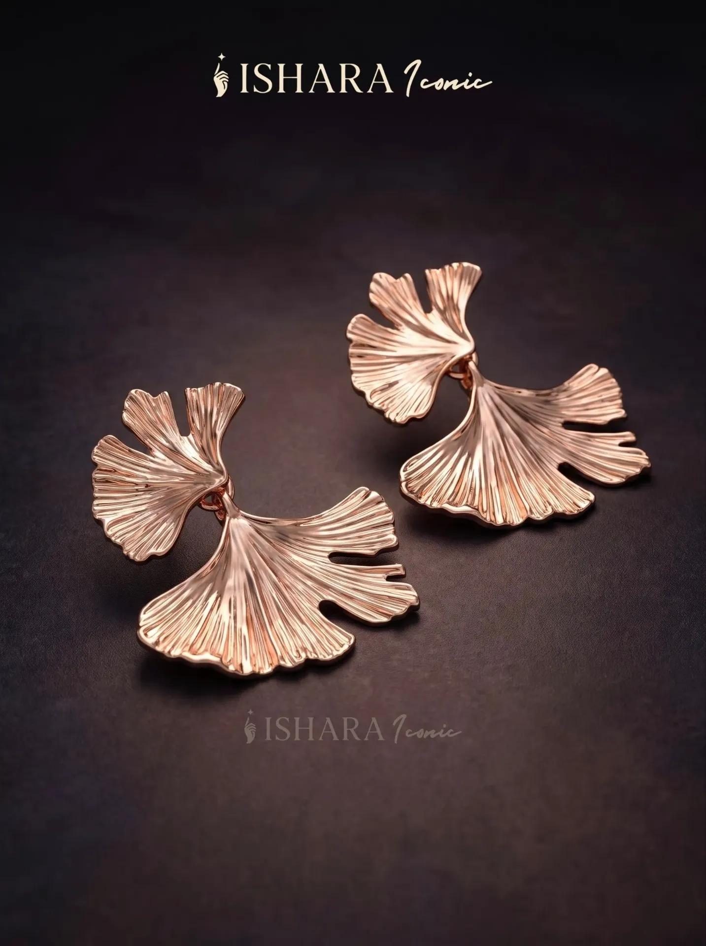 Statement Rose Gold double layered Ginkgo leaf drop earrings