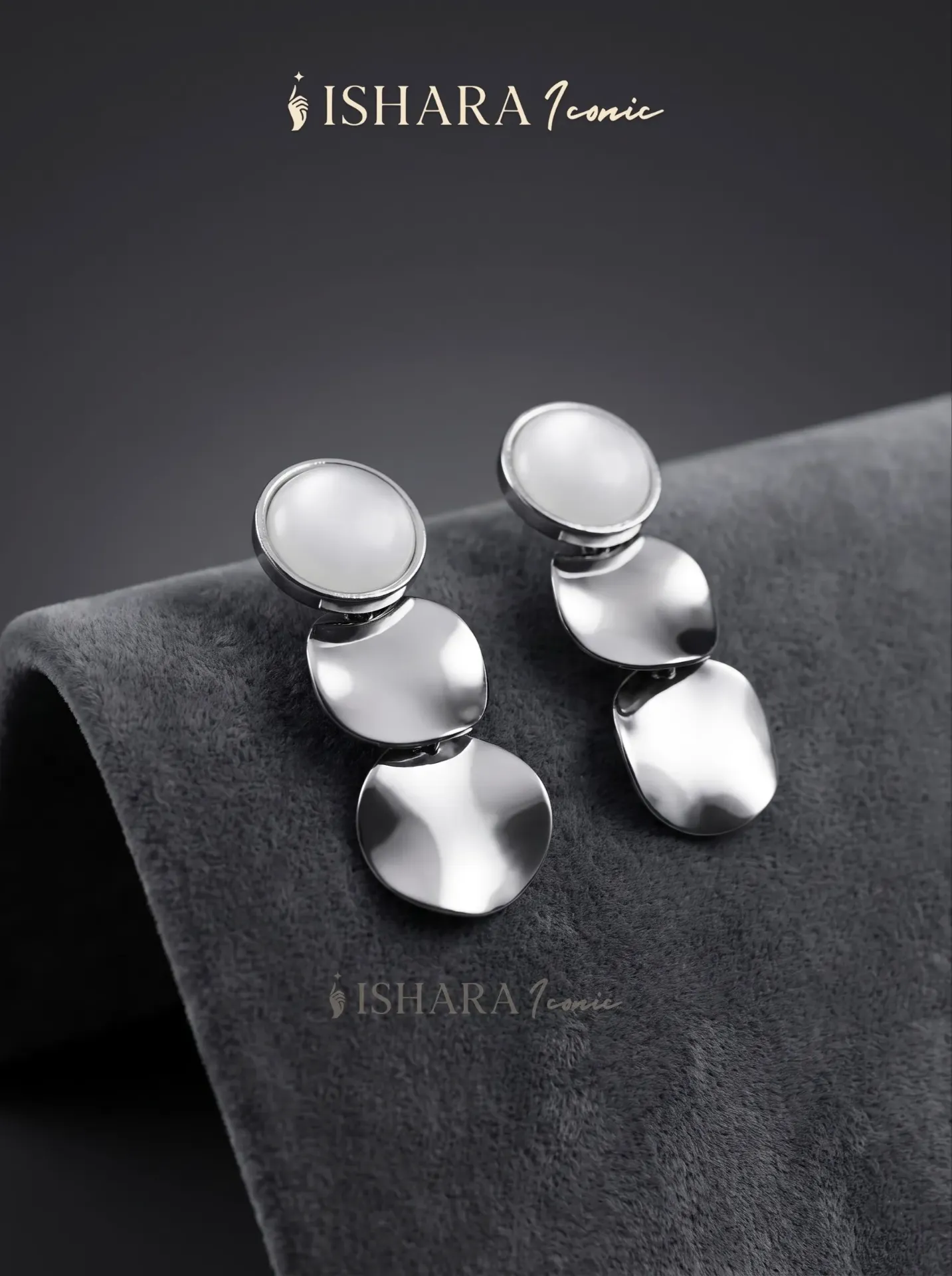 Round Silver Disc Drop Earings