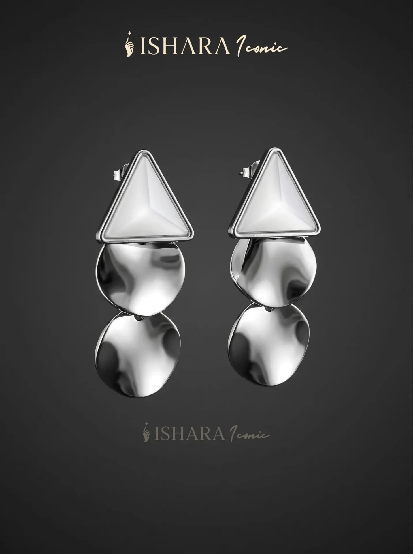 Triangle Silver Disc Drop Earings