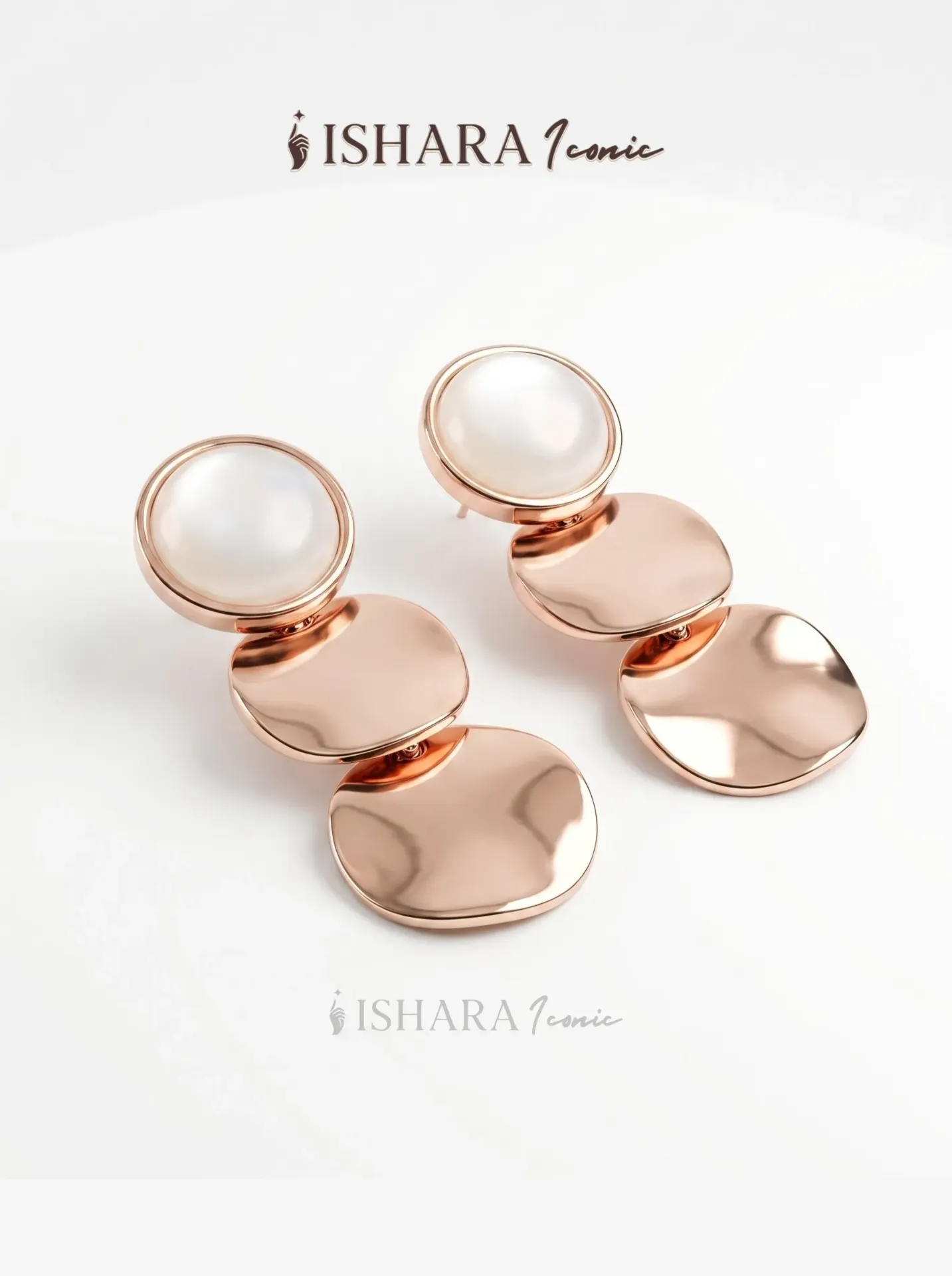 Round Rose Gold Disc Drop Earings