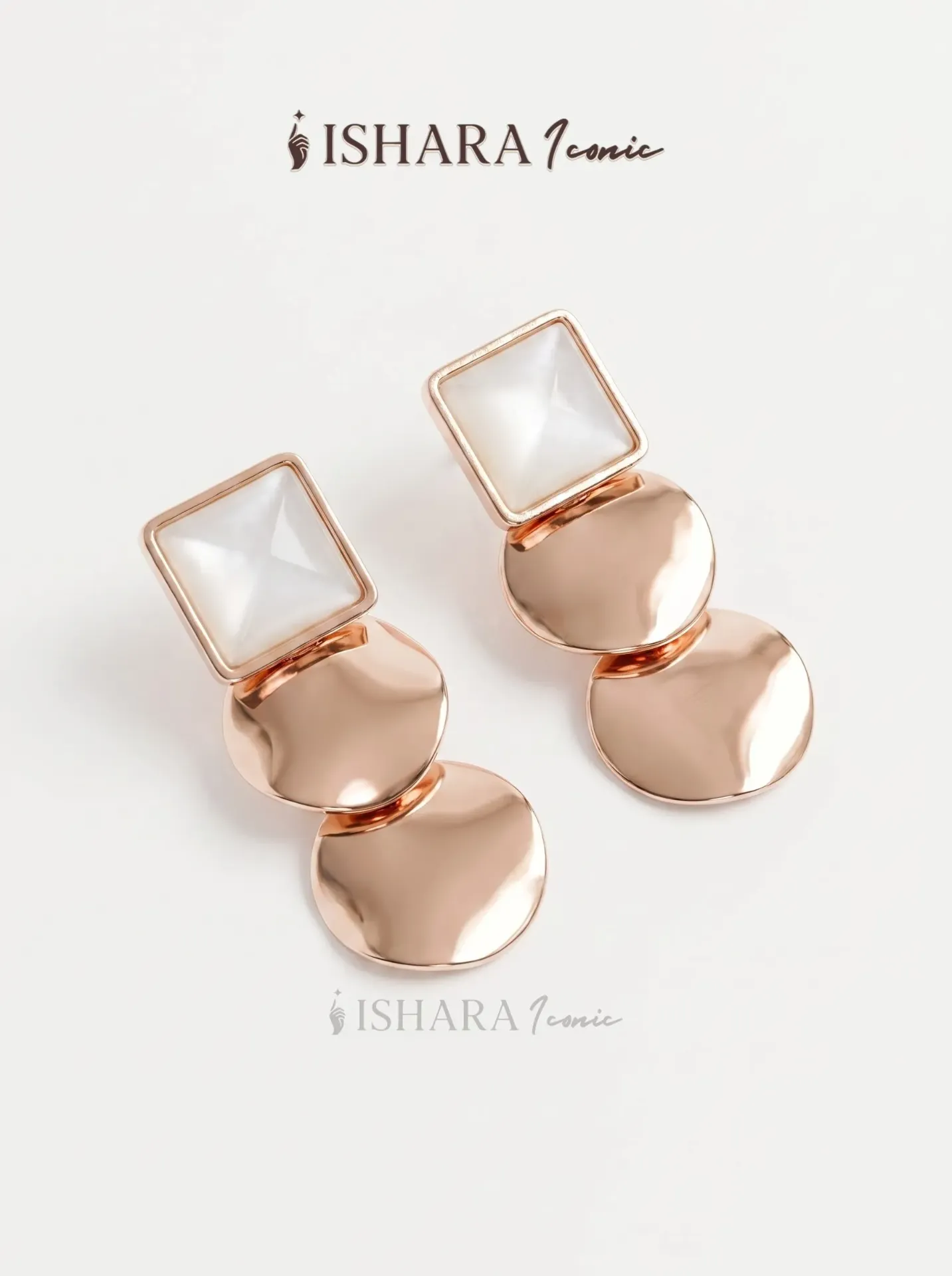 Square Rose Gold Disc Drop Earings