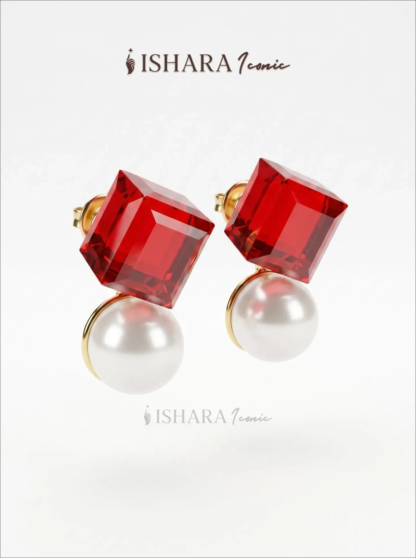 The Boucle Louis Rouge Ruby-Red Crystal Cube And Pearl Earrings