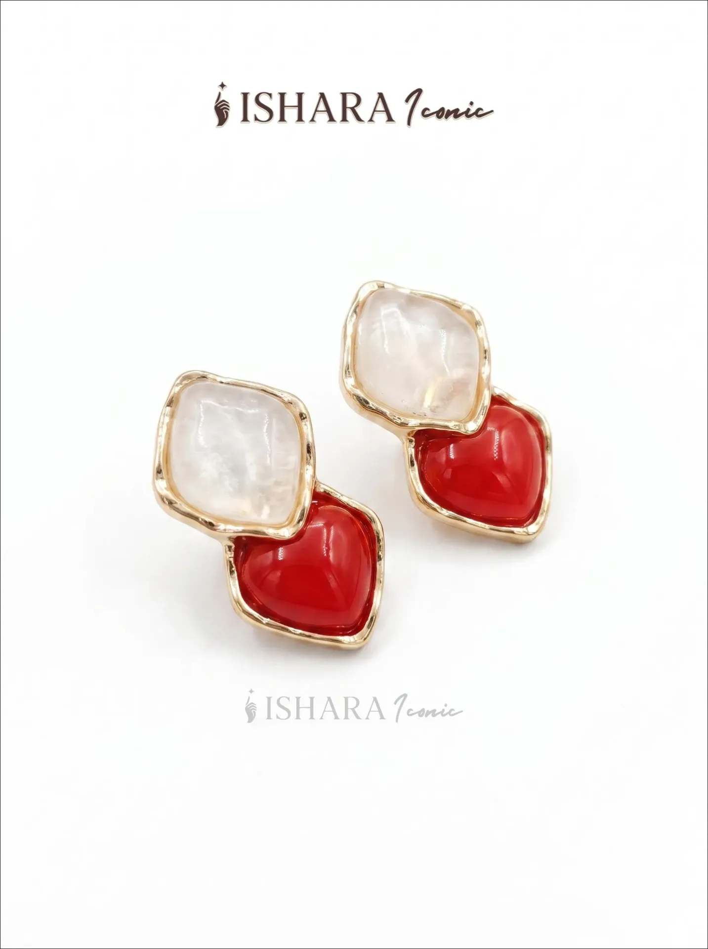 White and Red Irregular Drop Earrings vintage-style geometric white resin
