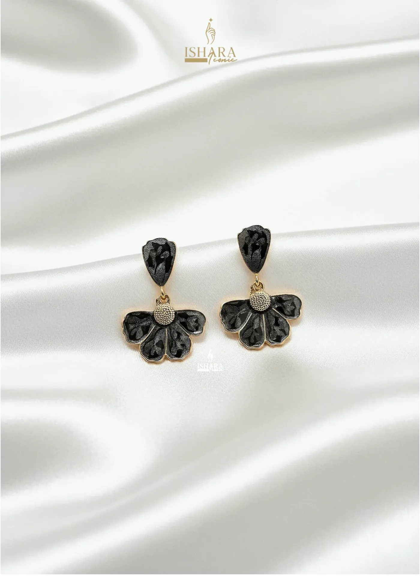 Black Flower Resin Earrings