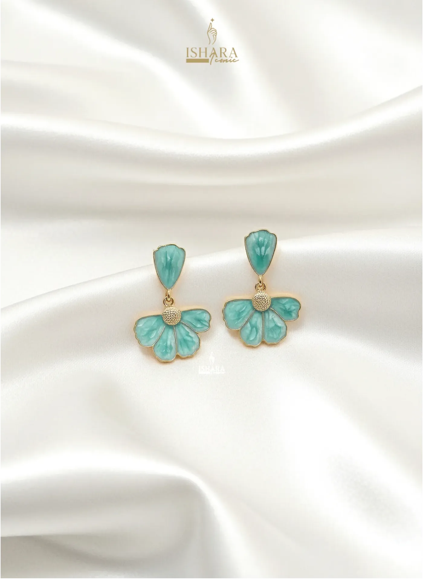 Green Flower Resin Earrings