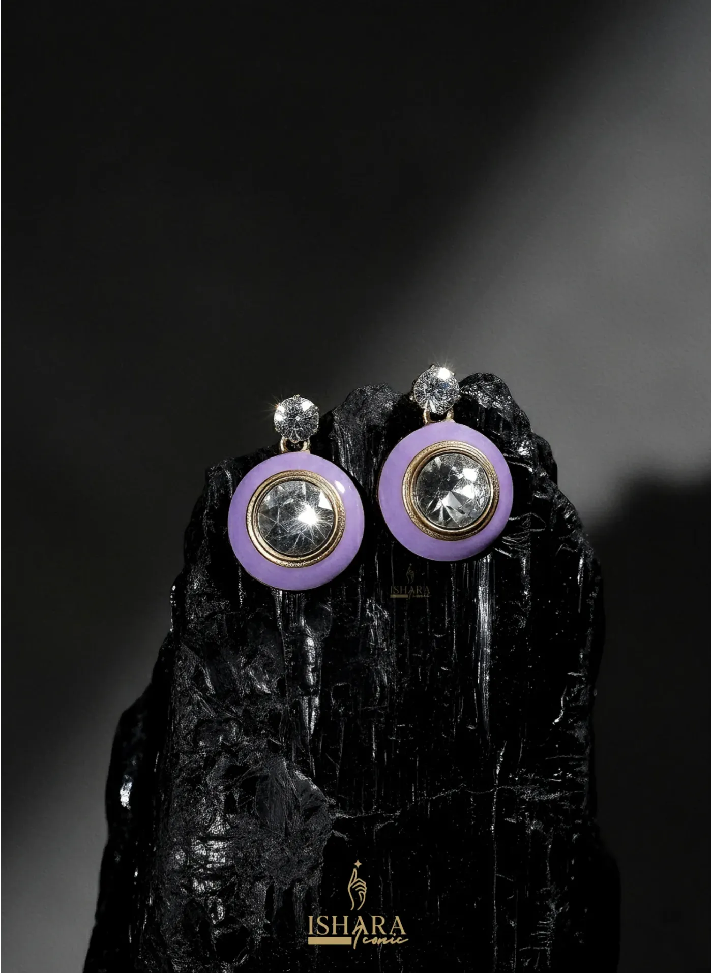 Levender Enamel & Crystal Dangle Earrings