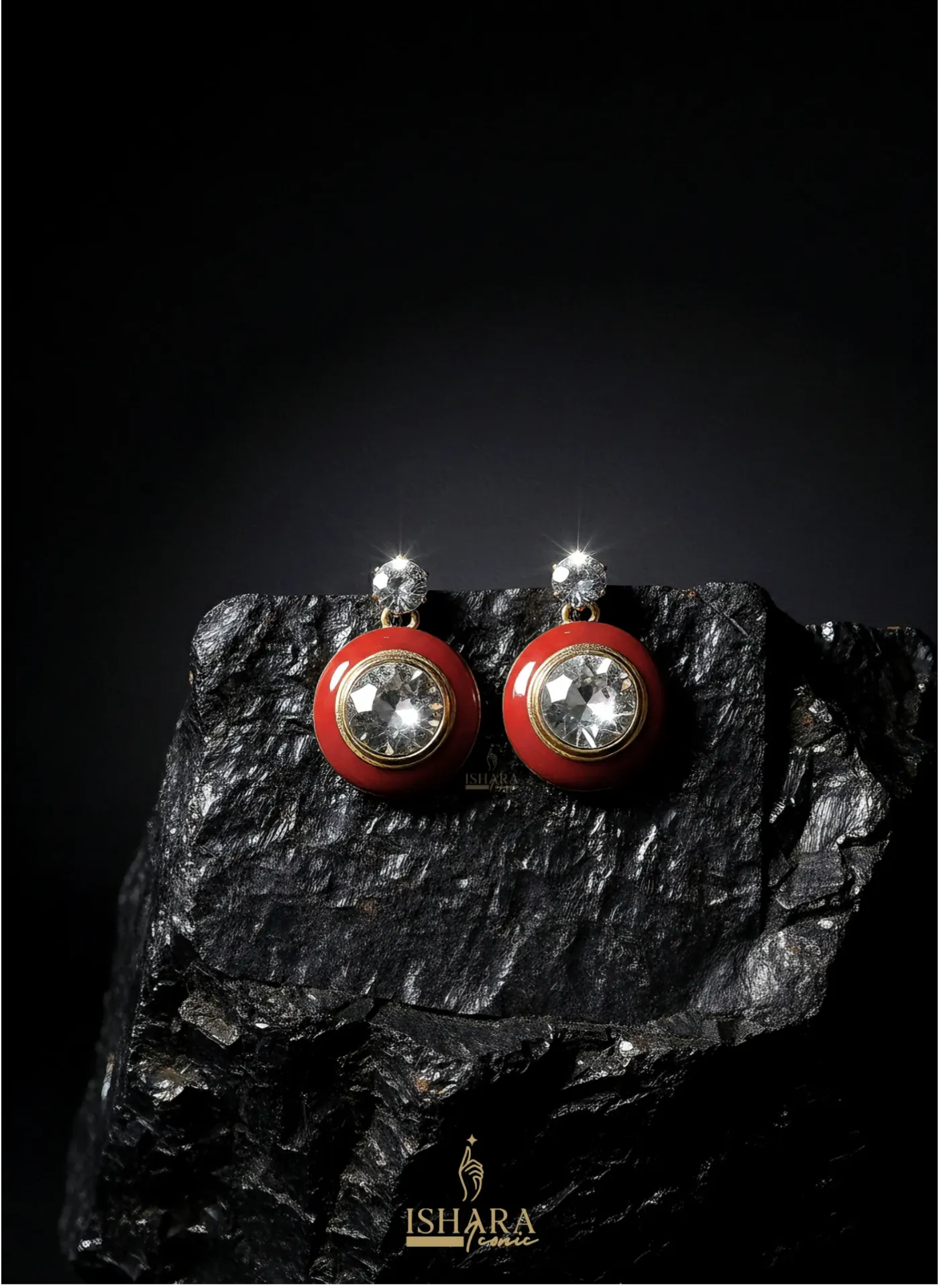 Red Enamel & Crystal Dangle Earrings