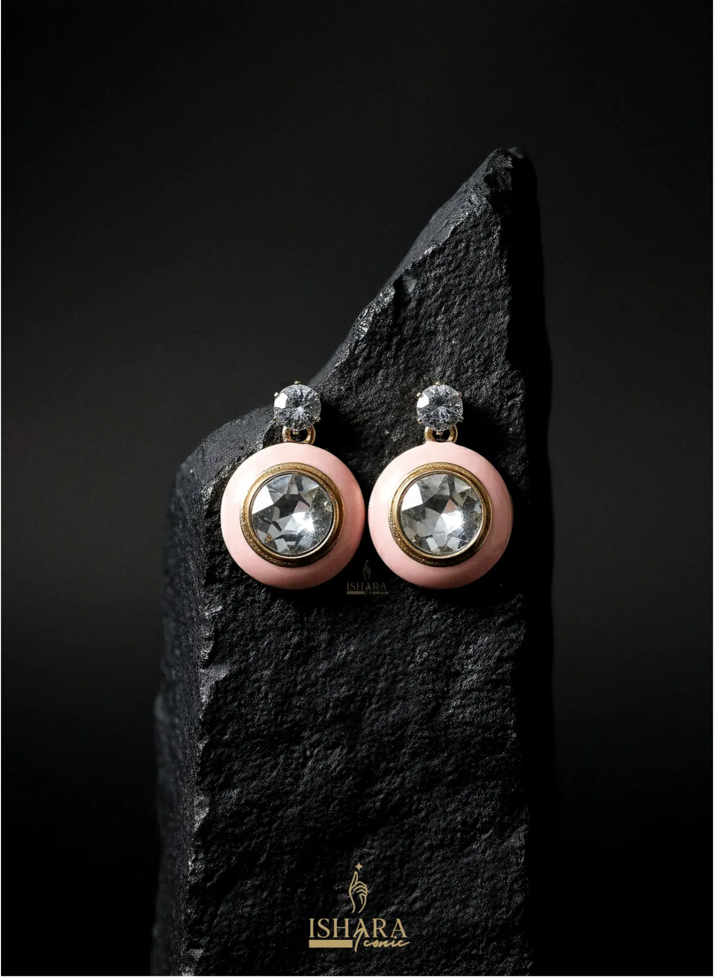Pitch Enamel & Crystal Dangle Earrings