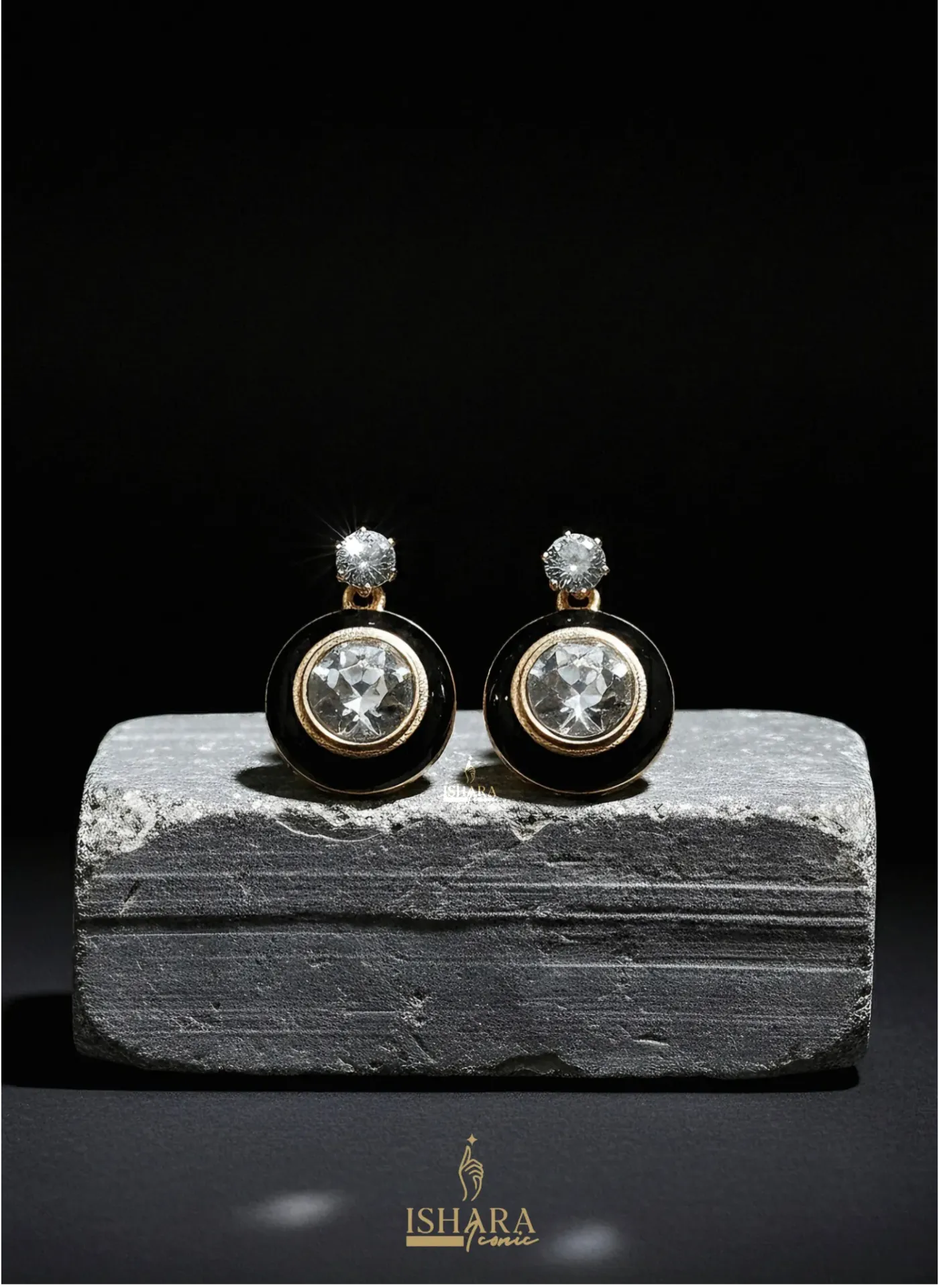 Black Enamel & Crystal Dangle Earrings