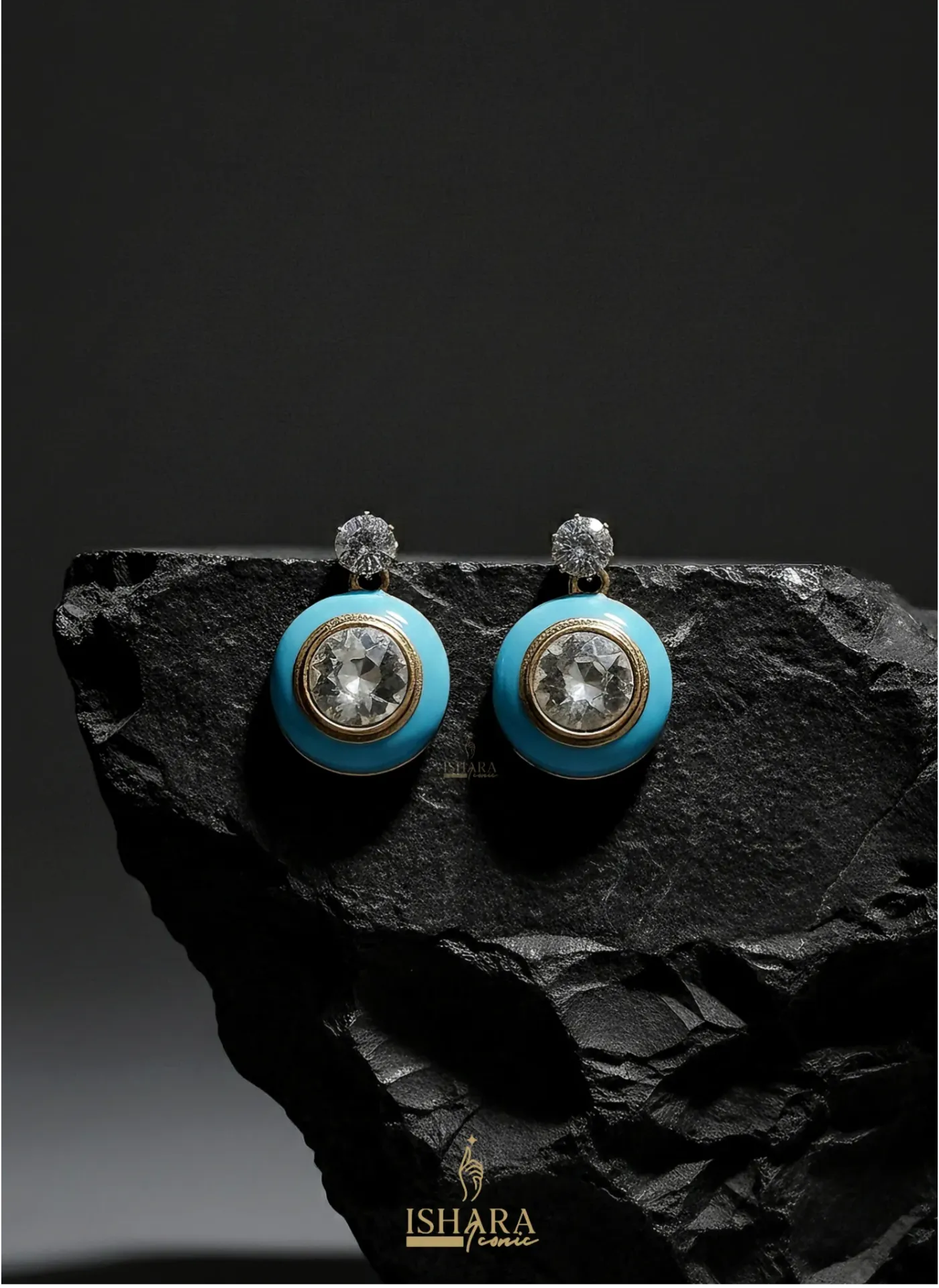 Sky Blue Enamel & Crystal Dangle Earrings