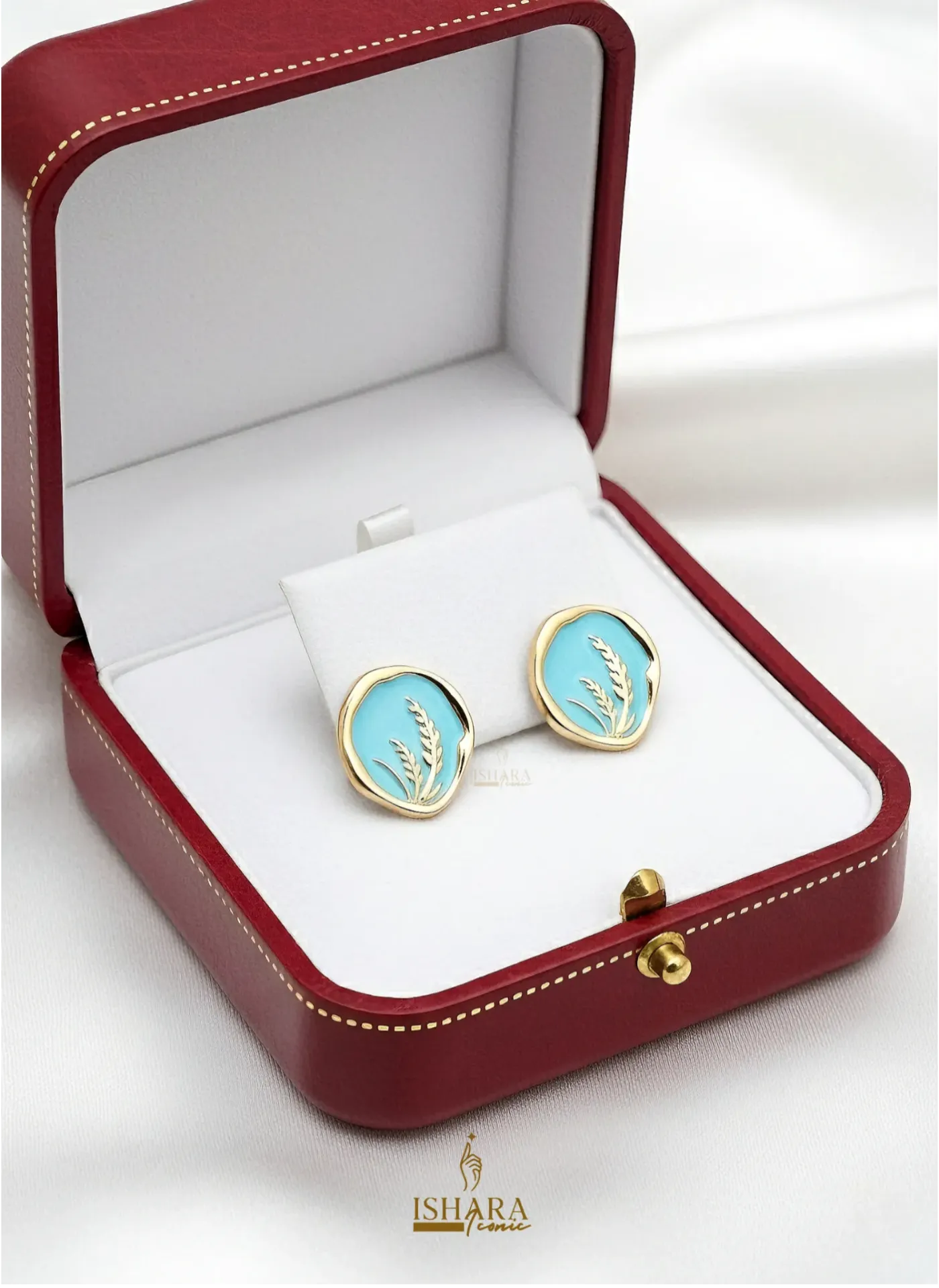 Sky Blue Enamel Round Earrings
