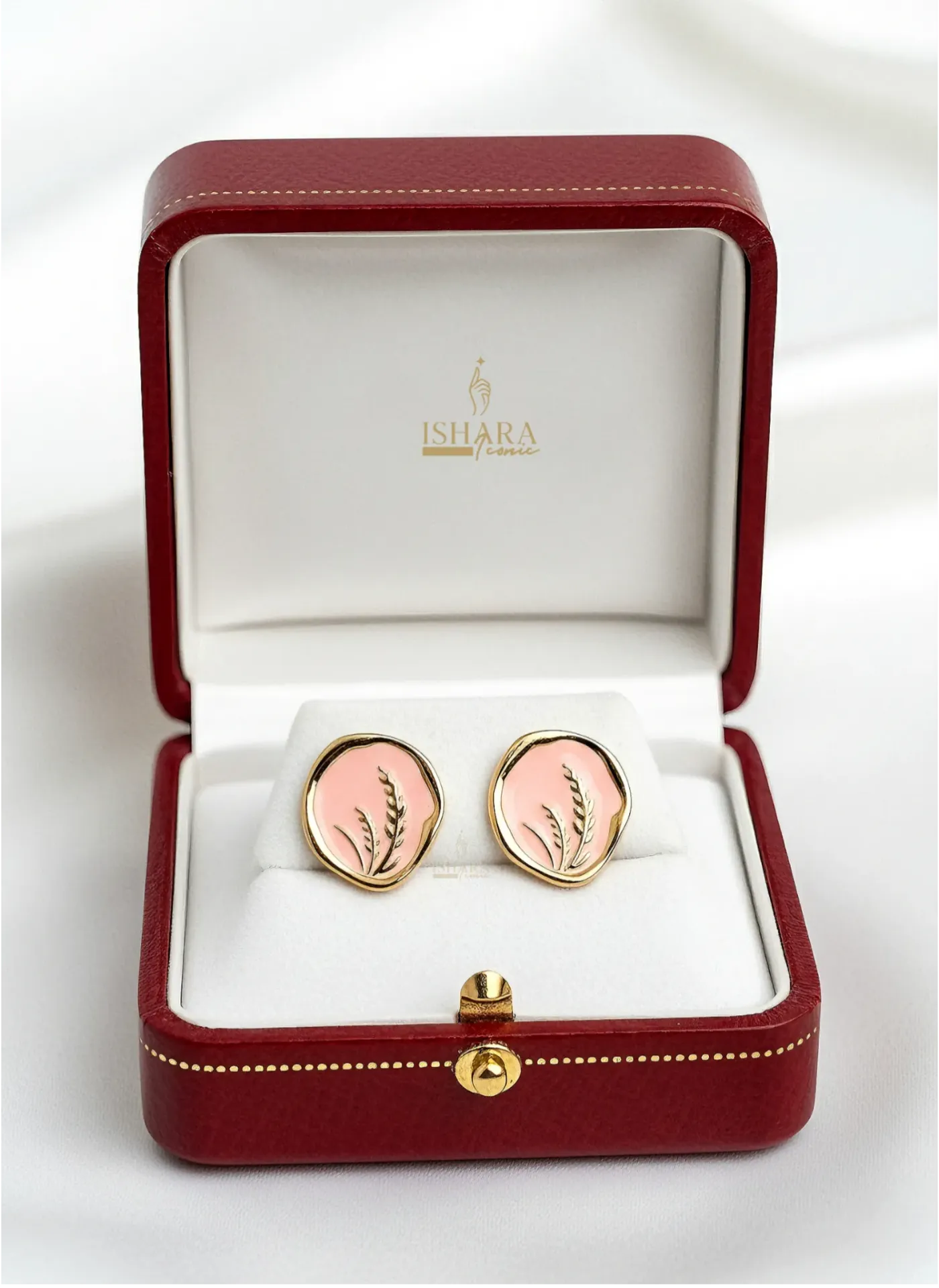 Pink Enamel Round Earrings