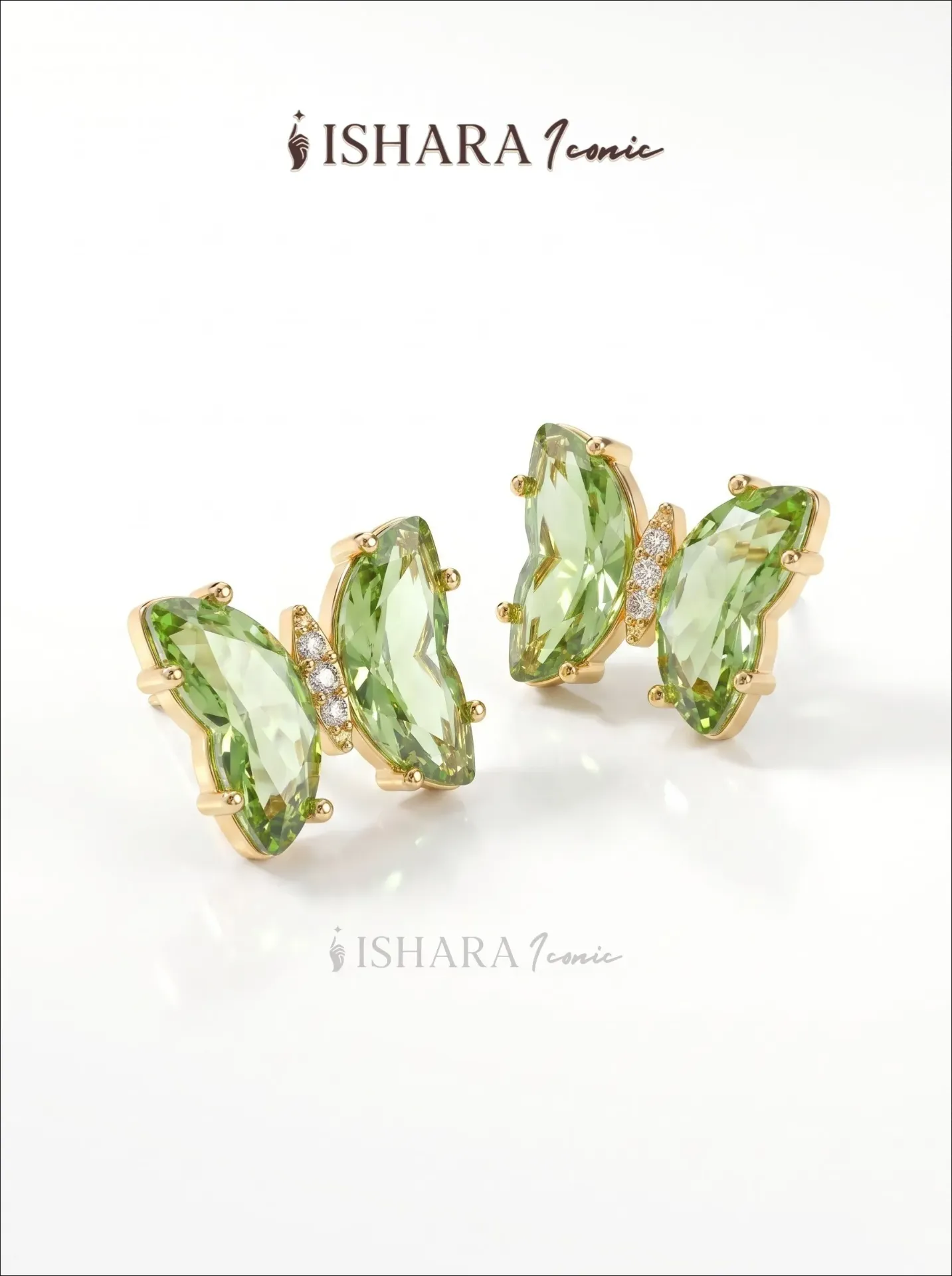 Green Brilliant Cut Gemstones Butterfly Shaped Earrings