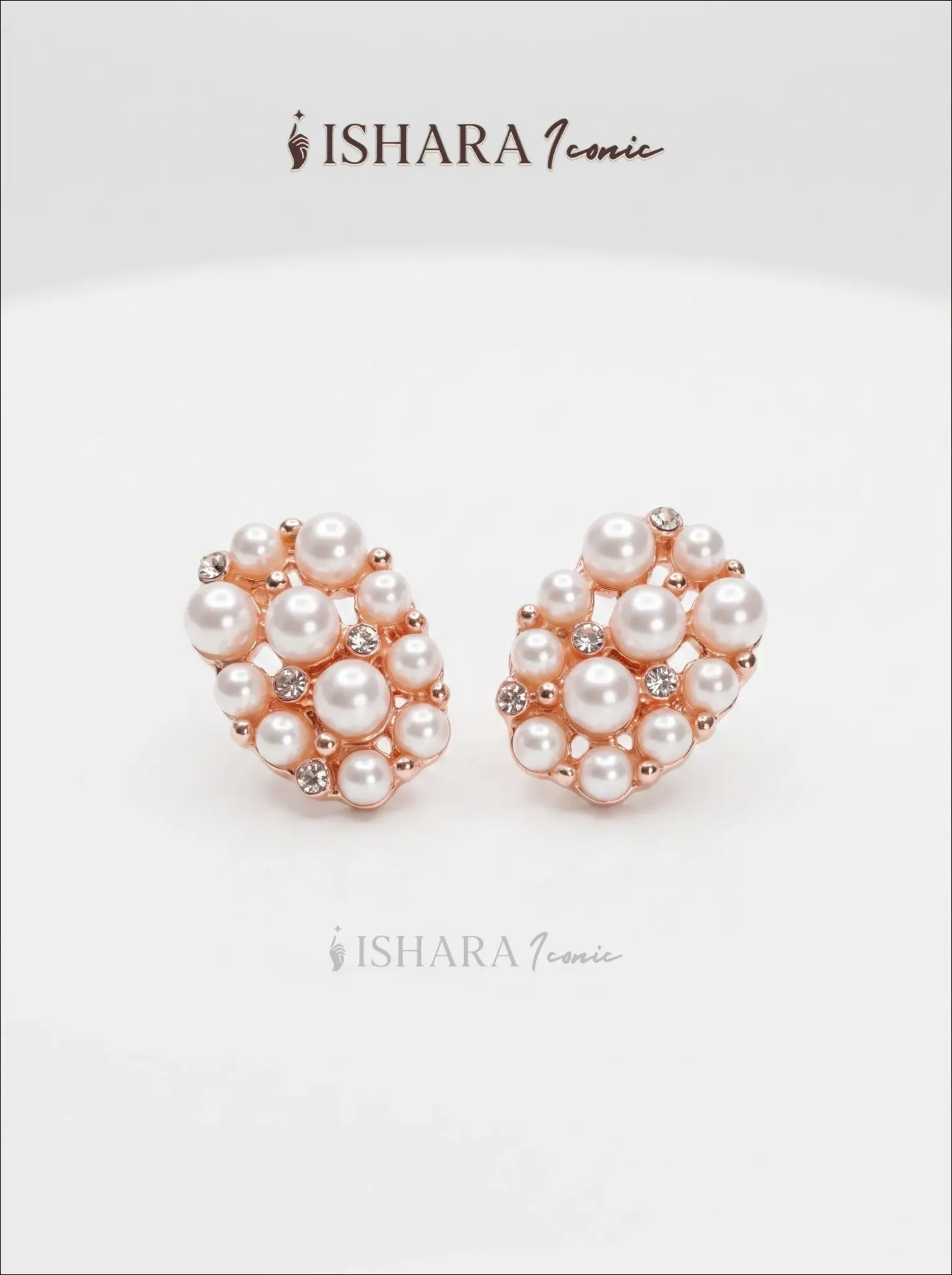 Oval Flat Pearls & Dimonds Rose Gold Earrings