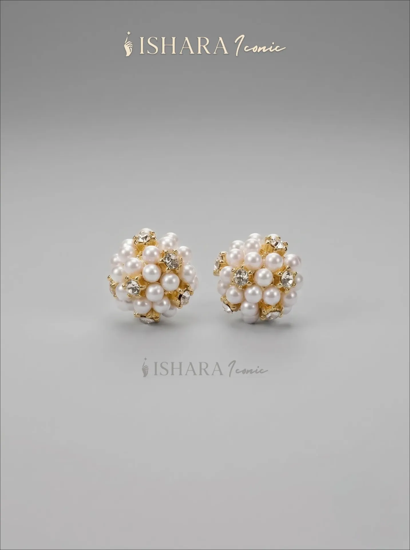 Rounded Pearls & Dimonds Gold Earrings