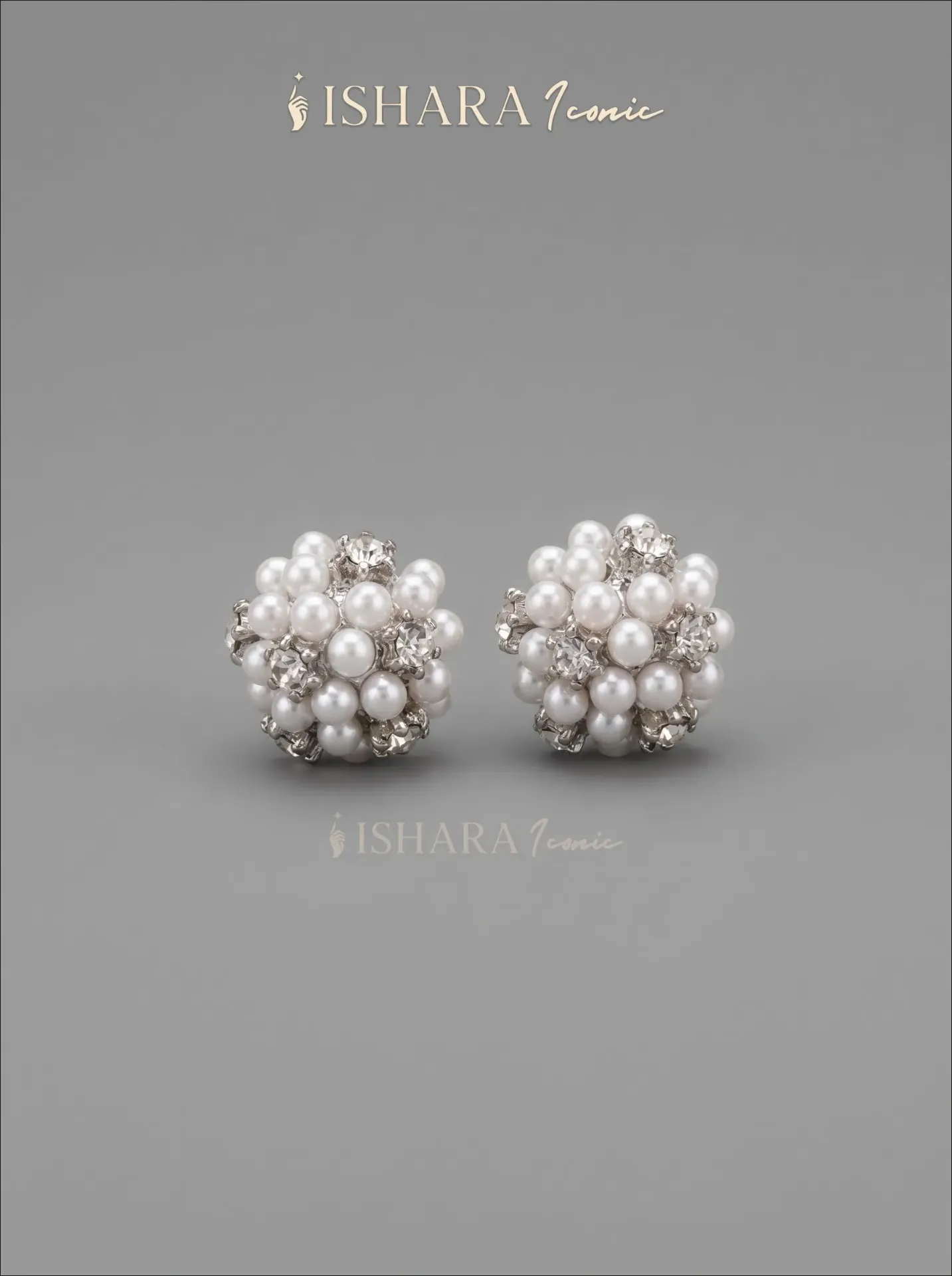 Rounded Pearls & Dimonds Silver Earrings