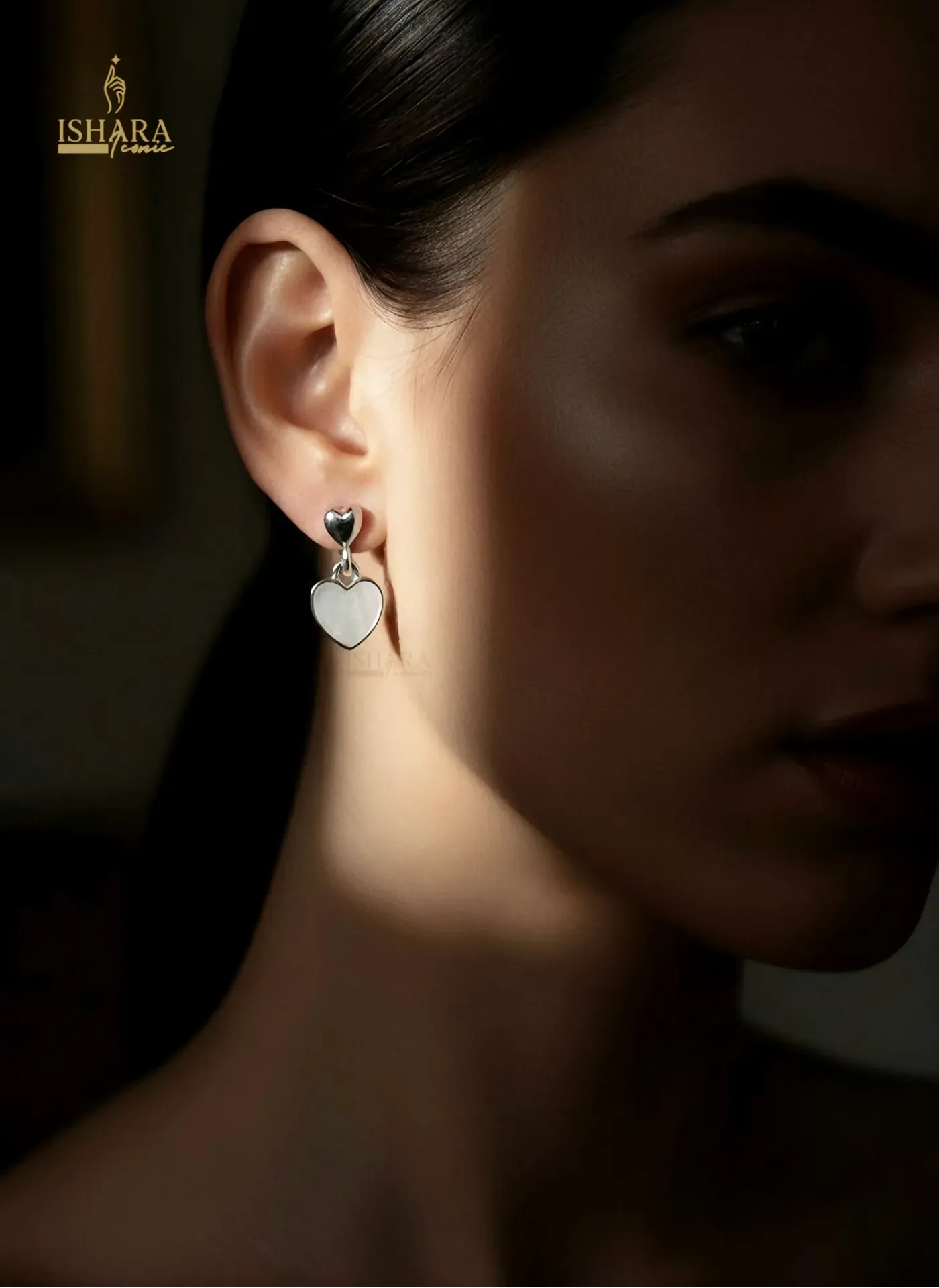 Mother of Pearl Heart Shape Silver Gold Earrings