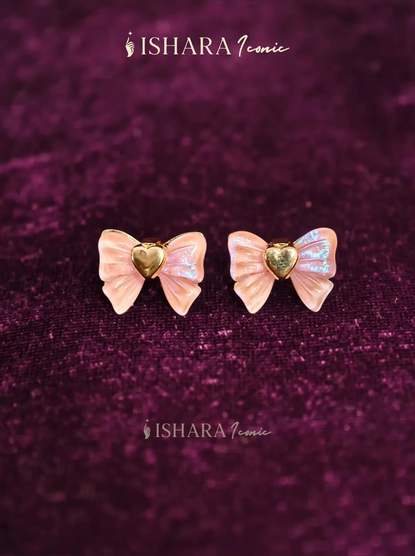 Delicate Pink Reflection Ribbon-bow Rarrings