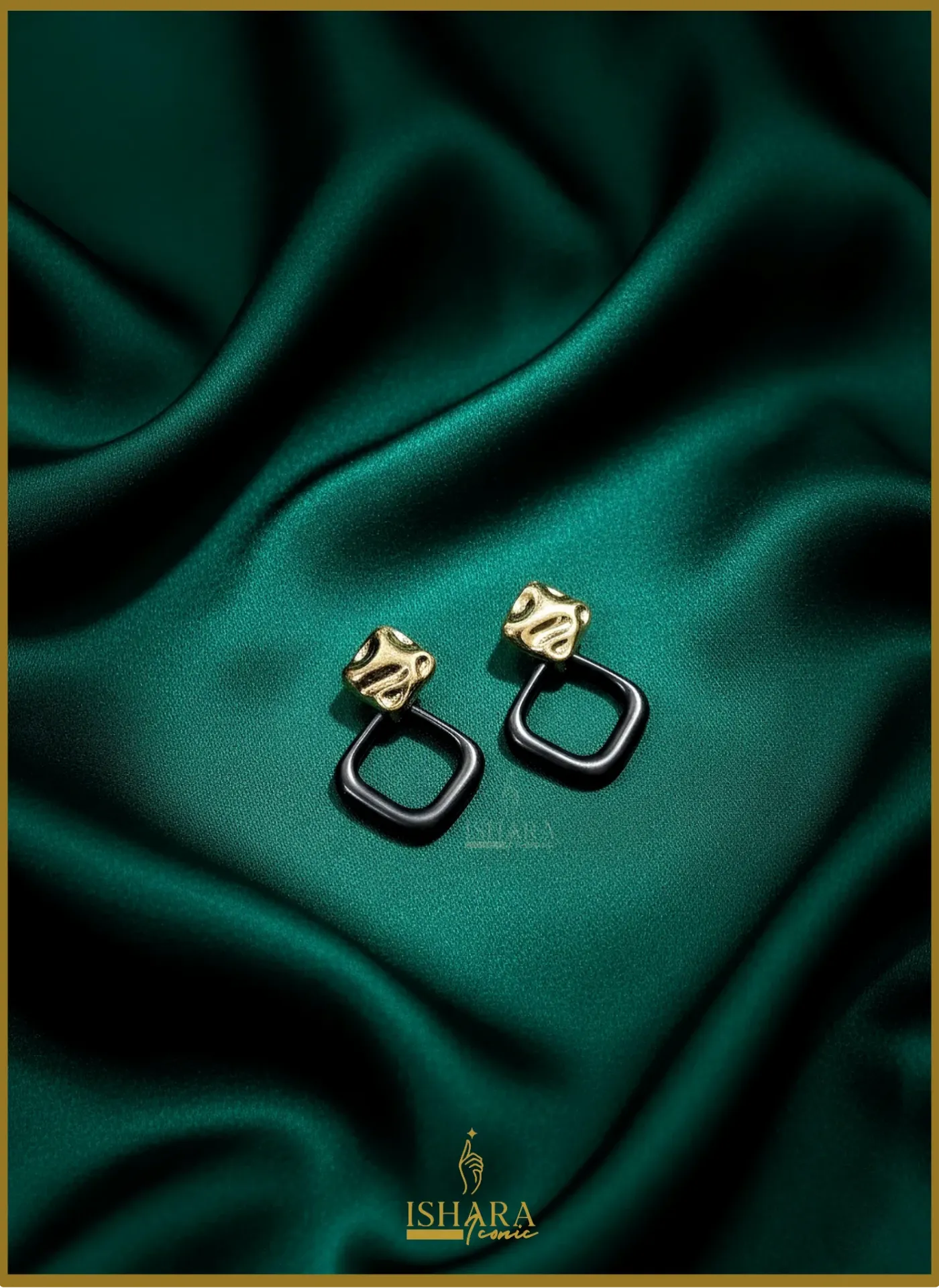 Korean Geometric Black And Gold Earrings
