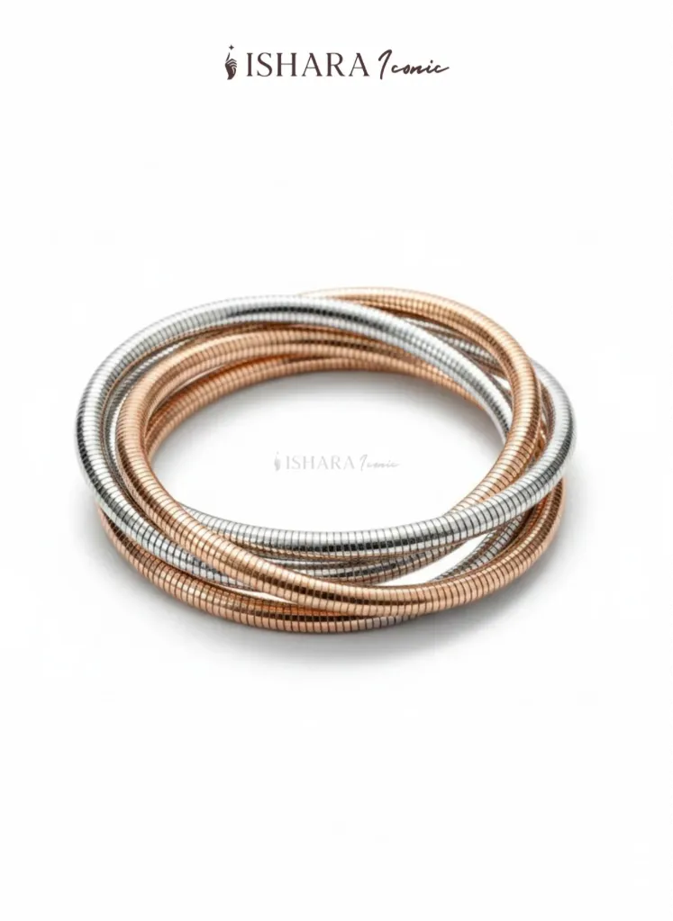Silver And Rose Gold Spiral Bracelet - Free Size (Silver)