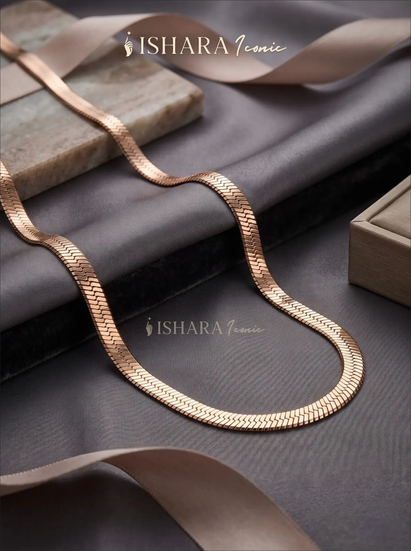 Rose Gold Braided Herringbone Chain Necklace