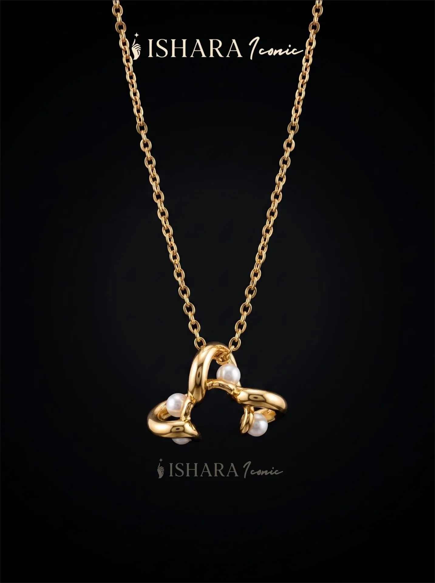 Gold Sculptural Arch & Pearl Pendant Necklace