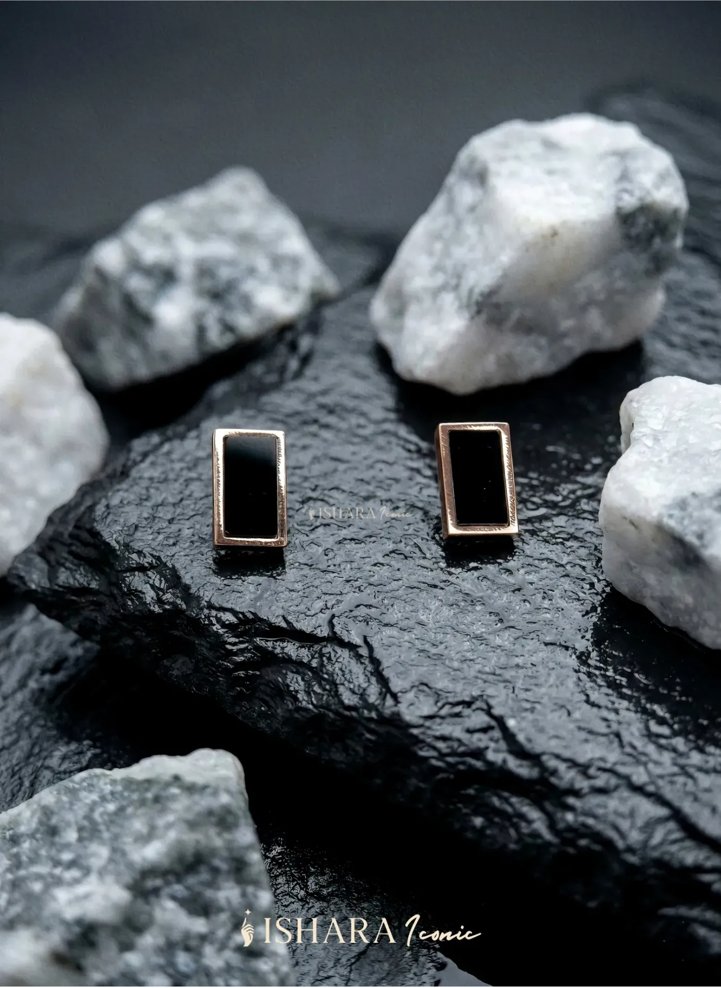 Classic Black & Rose Gold Minimalist Studs (Bold Rectangle)