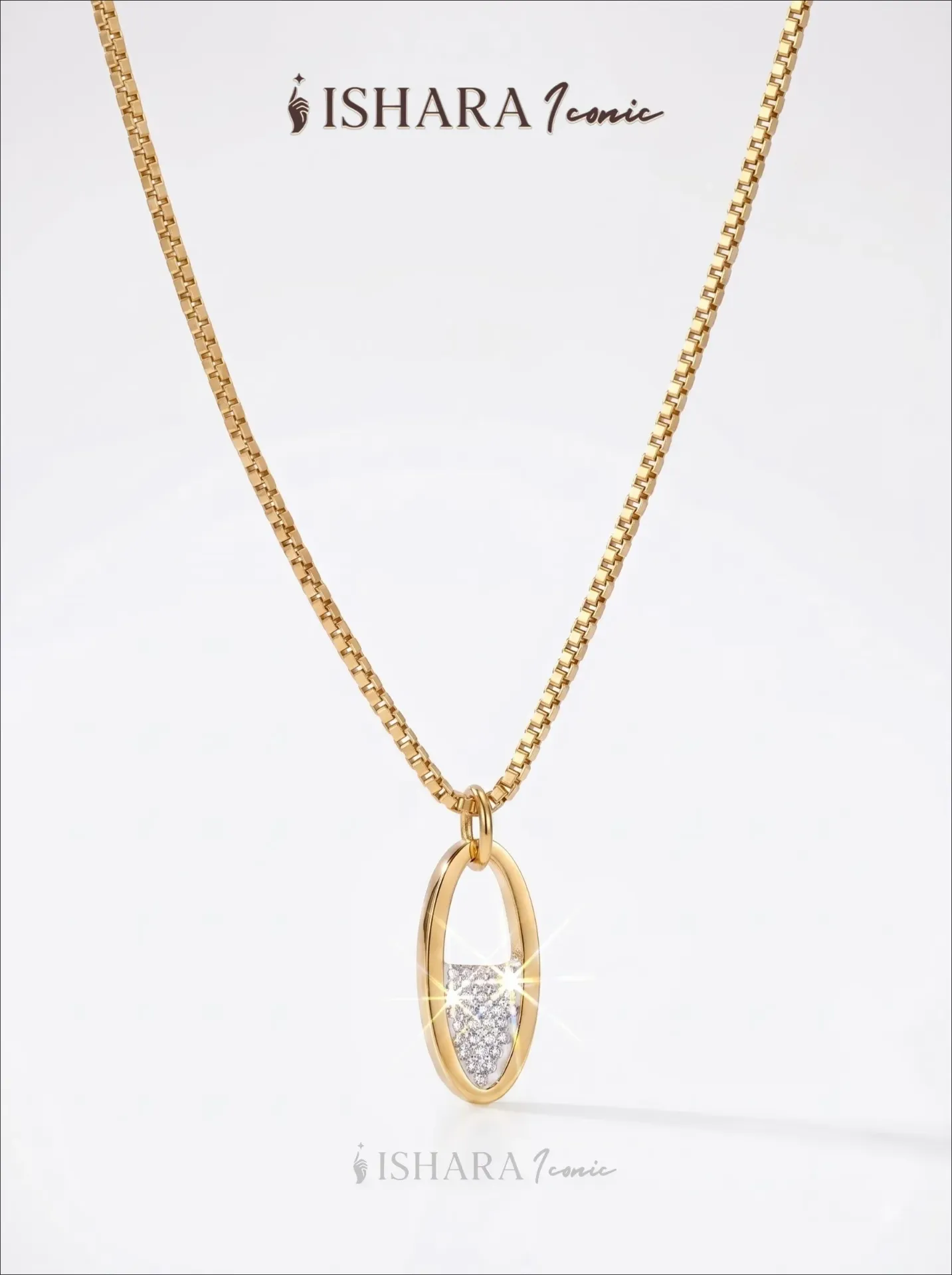 Gold Oval Crystal Pavé Pendant Necklace