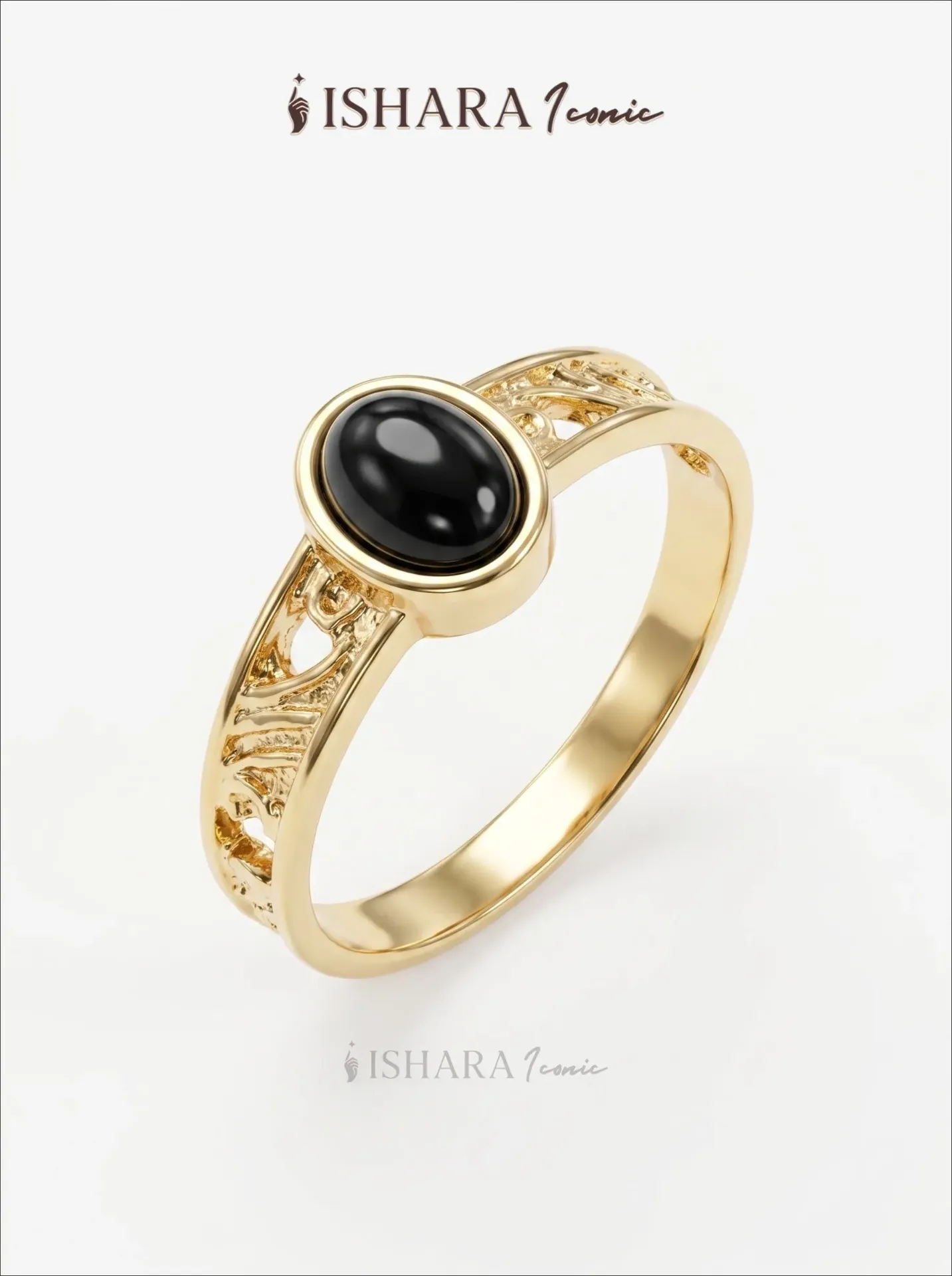 Gold Vintage Oval Black Onyx Filigree Ring