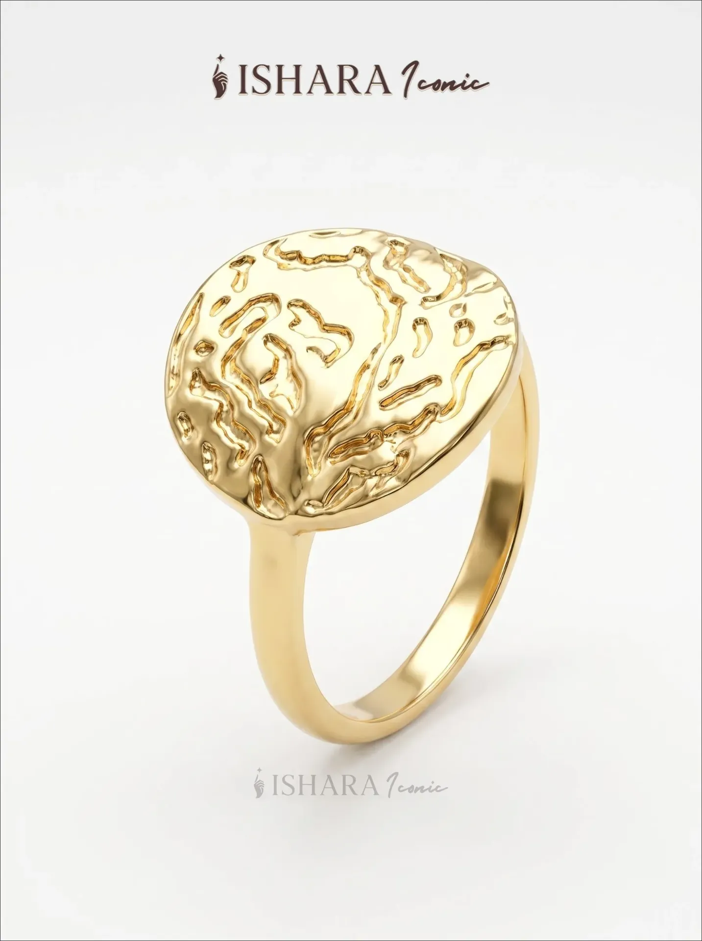 Gold Molten Textured Disc Signet Ring