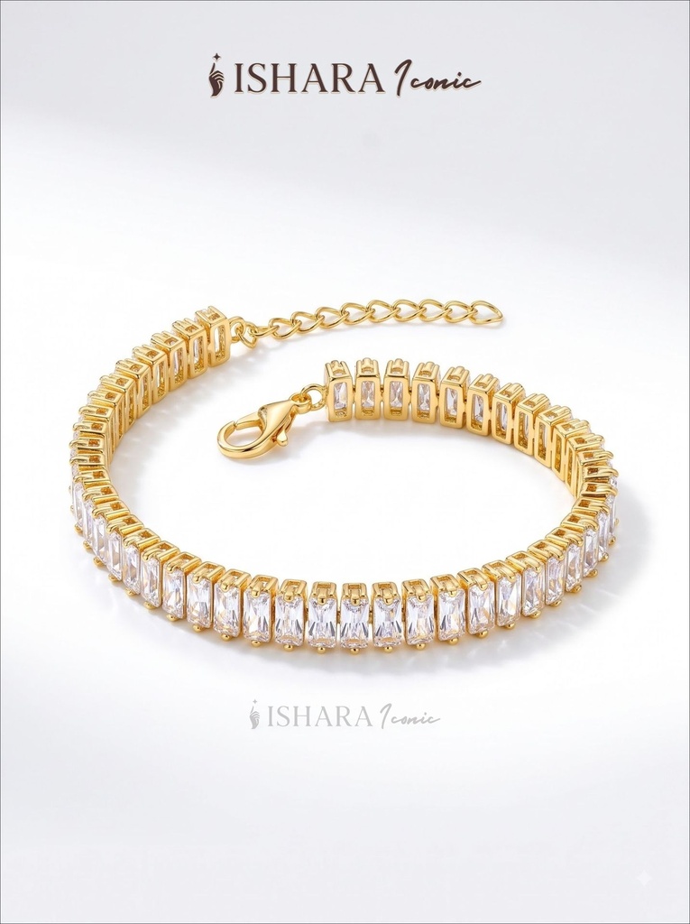 Gold Baguette-Cut Crystal Tennis Bracelet