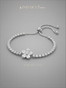 Silver Floral Charm Crystal Bolo Bracelet