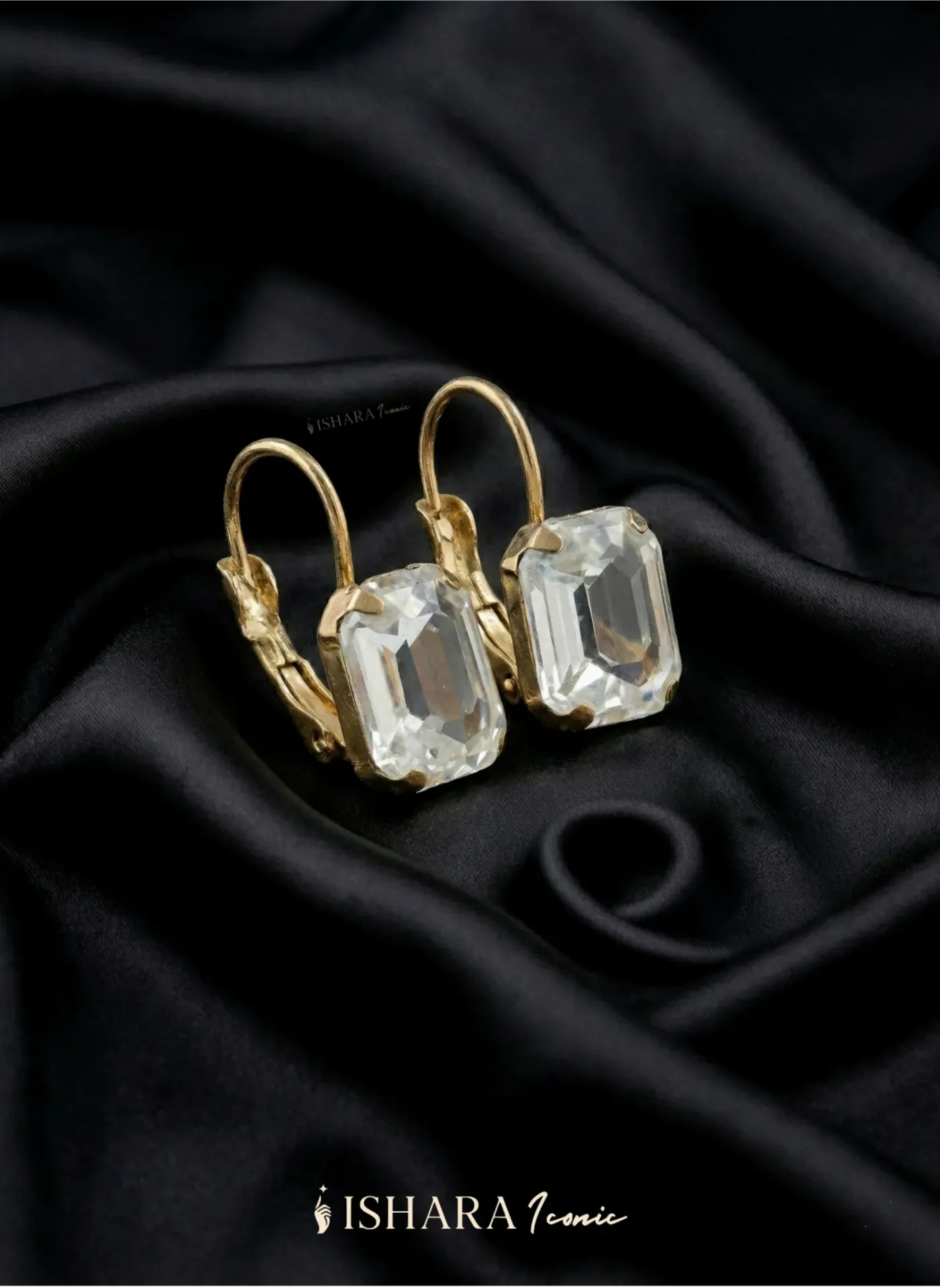 Emerald-Cut Crystal Drop Earrings