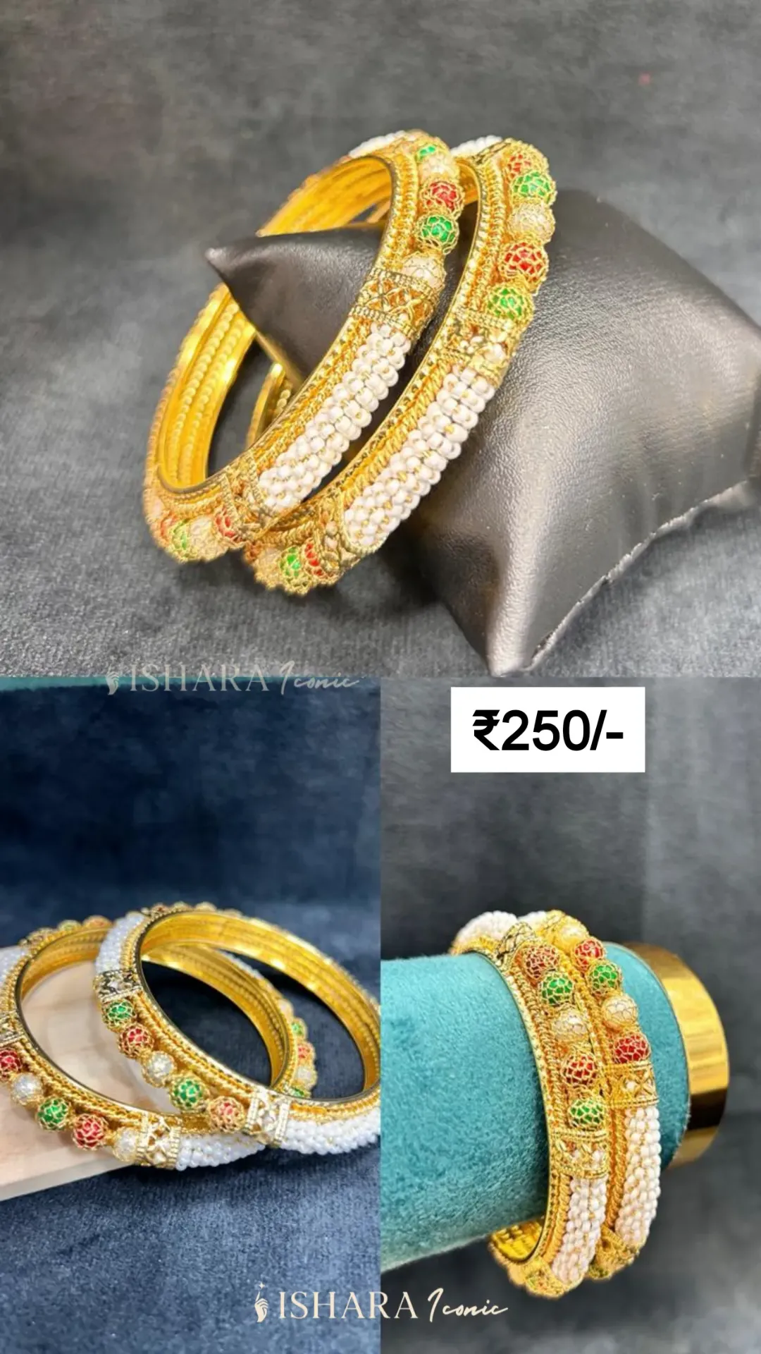 Regal Pearl Gold-Finish Bangles (Set of 2)