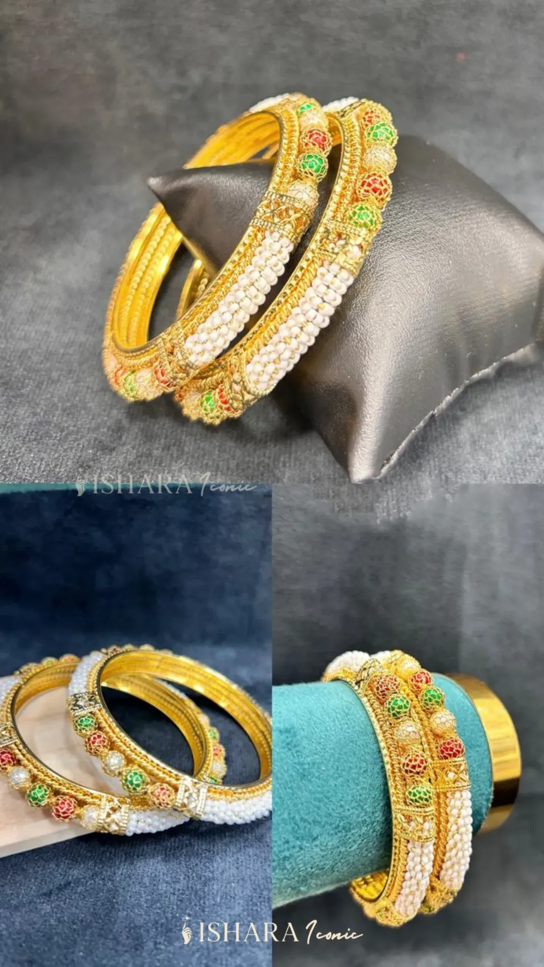 Regal Pearl Gold-Finish Bangles (Set of 2)